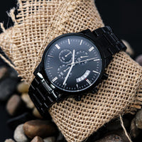 Load image into Gallery viewer, Men&#39;s Engraved Black Chronograph Watch
