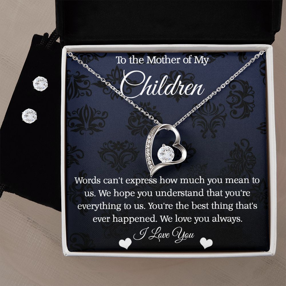 Mother of My Children Forever Love Necklace and Cubic Zirconia Earring Set