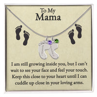 Load image into Gallery viewer, Mama I&#39;m Still Growing Inside You Custom Baby Feet Necklace with Birthstone 2
