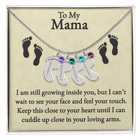 Load image into Gallery viewer, Mama I&#39;m Still Growing Inside You Custom Baby Feet Necklace with Birthstone 2
