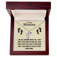 Load image into Gallery viewer, Mama I am Still Growing Inside You Custom Baby Feet Necklace with Birthstone
