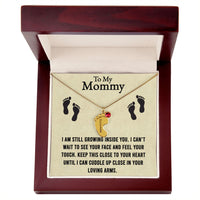 Load image into Gallery viewer, Mama I am Still Growing Inside You Custom Baby Feet Necklace with Birthstone
