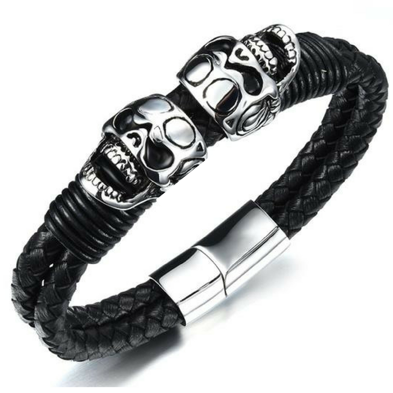 Men's Leather Cuff Skull Bracelet