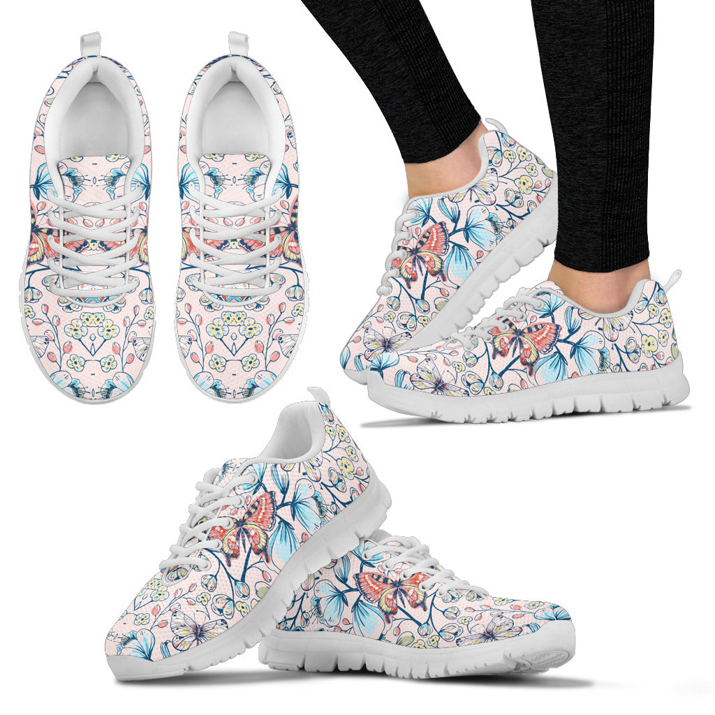 Butterfly Floral Women's Sneakers White Soles