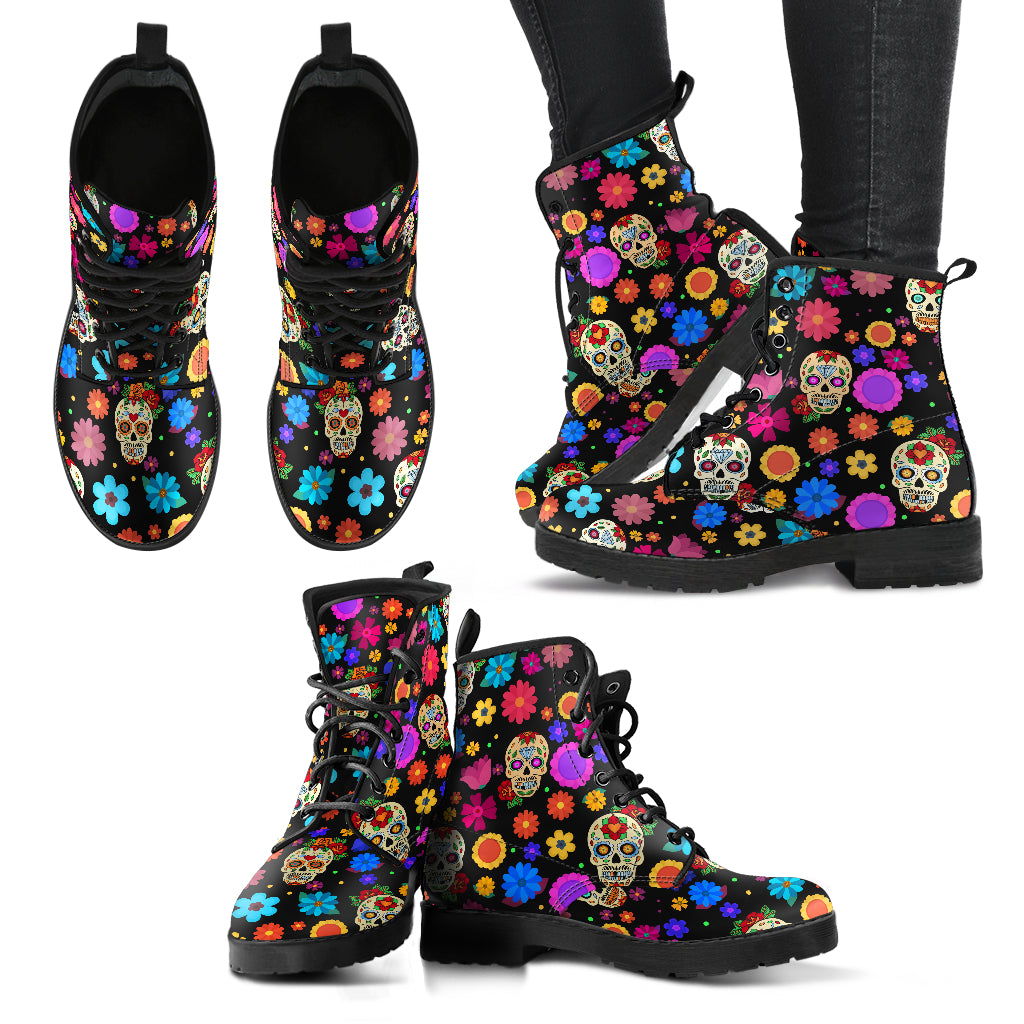 Sugar Skull Party Women's Eco-Friendly Leather Boots