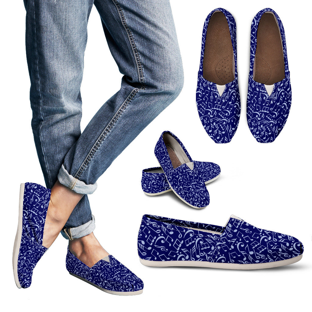 Music Notes Women's Dark Blue Casual Canvas Shoes