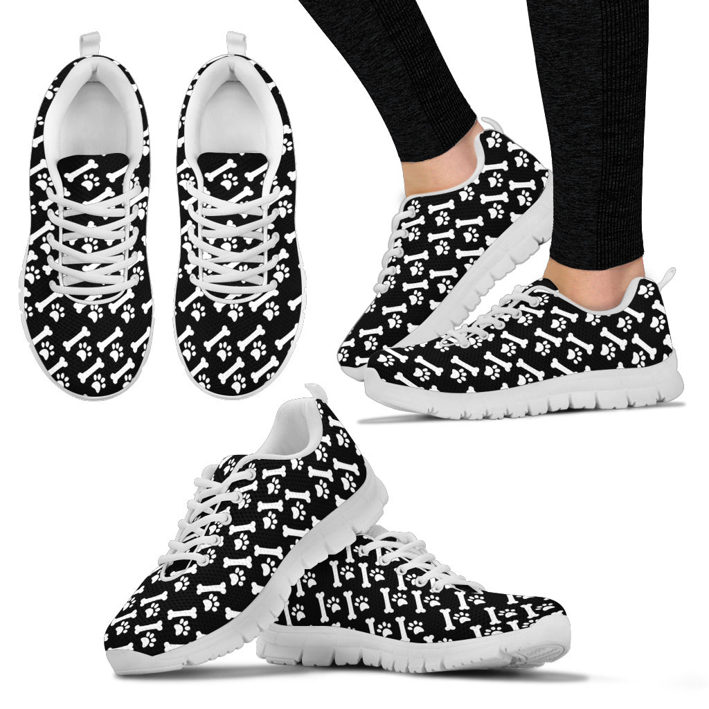 Paw Prints And Bones Women's Sneakers White Soles