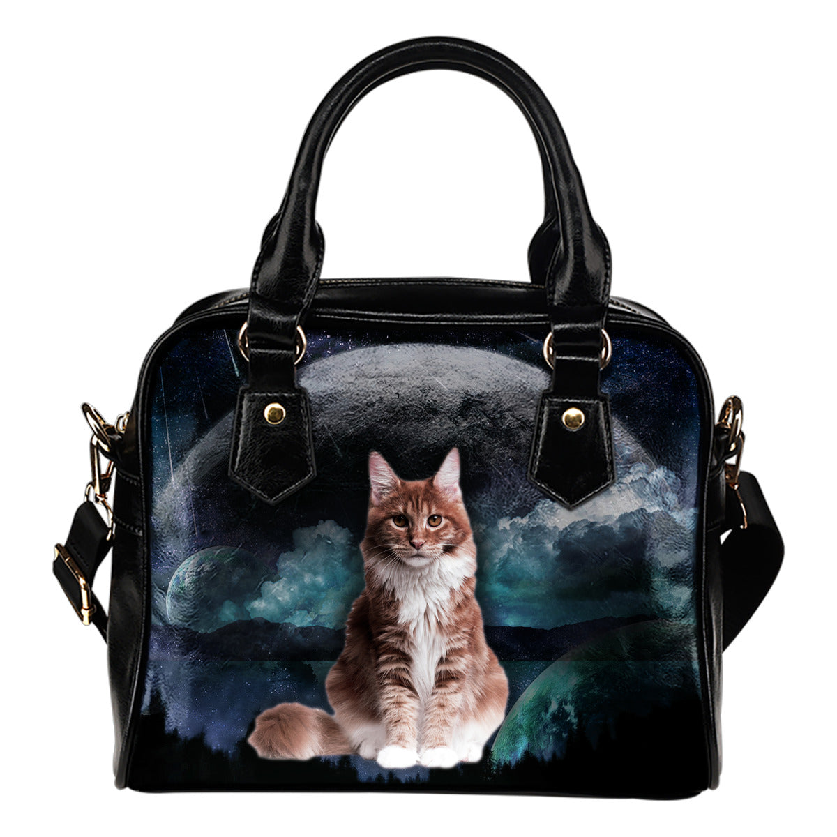 Tabby Cat Planet Shoulder Handbag