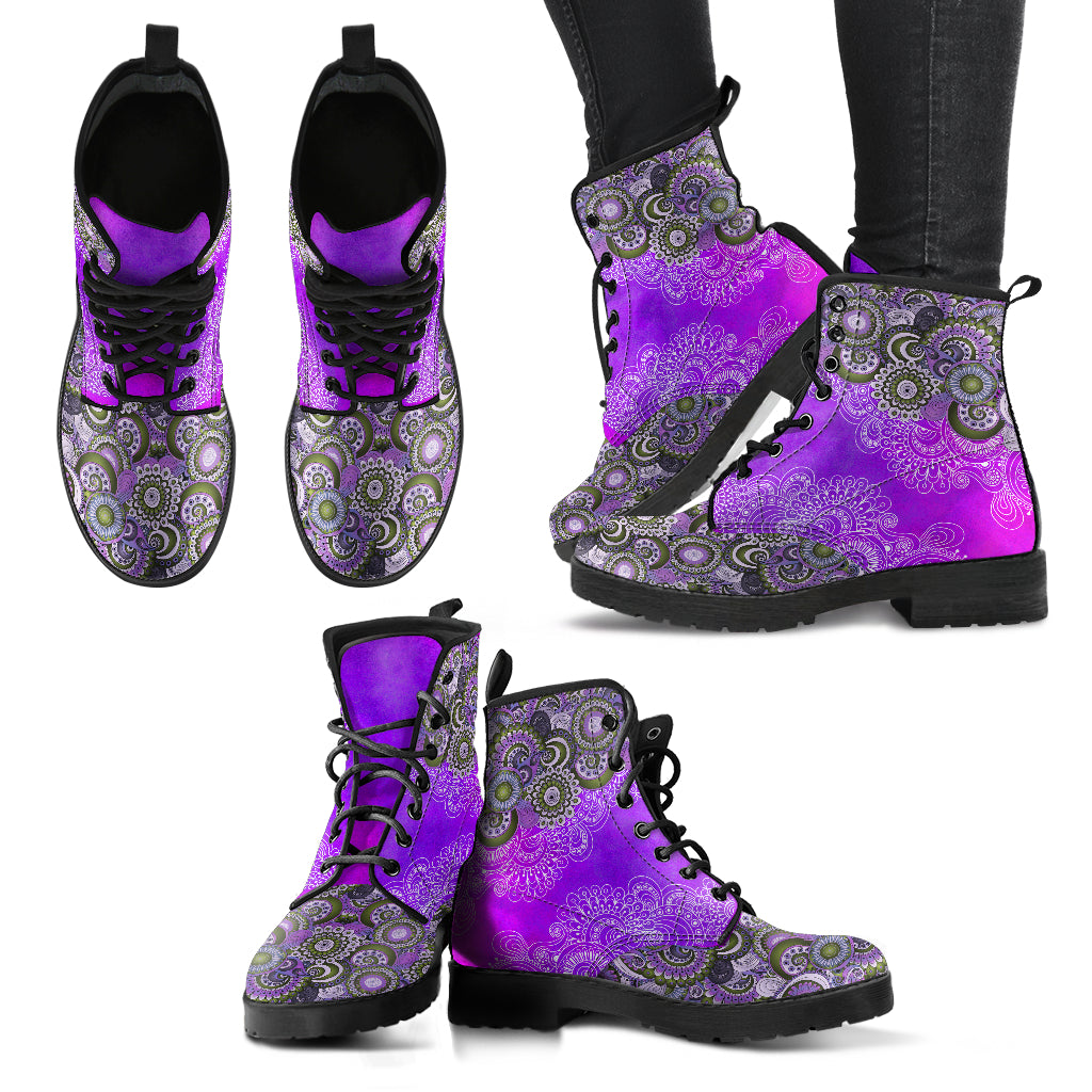Bright Purple Paisley Mandala Women's Eco-Friendly Leather Boots