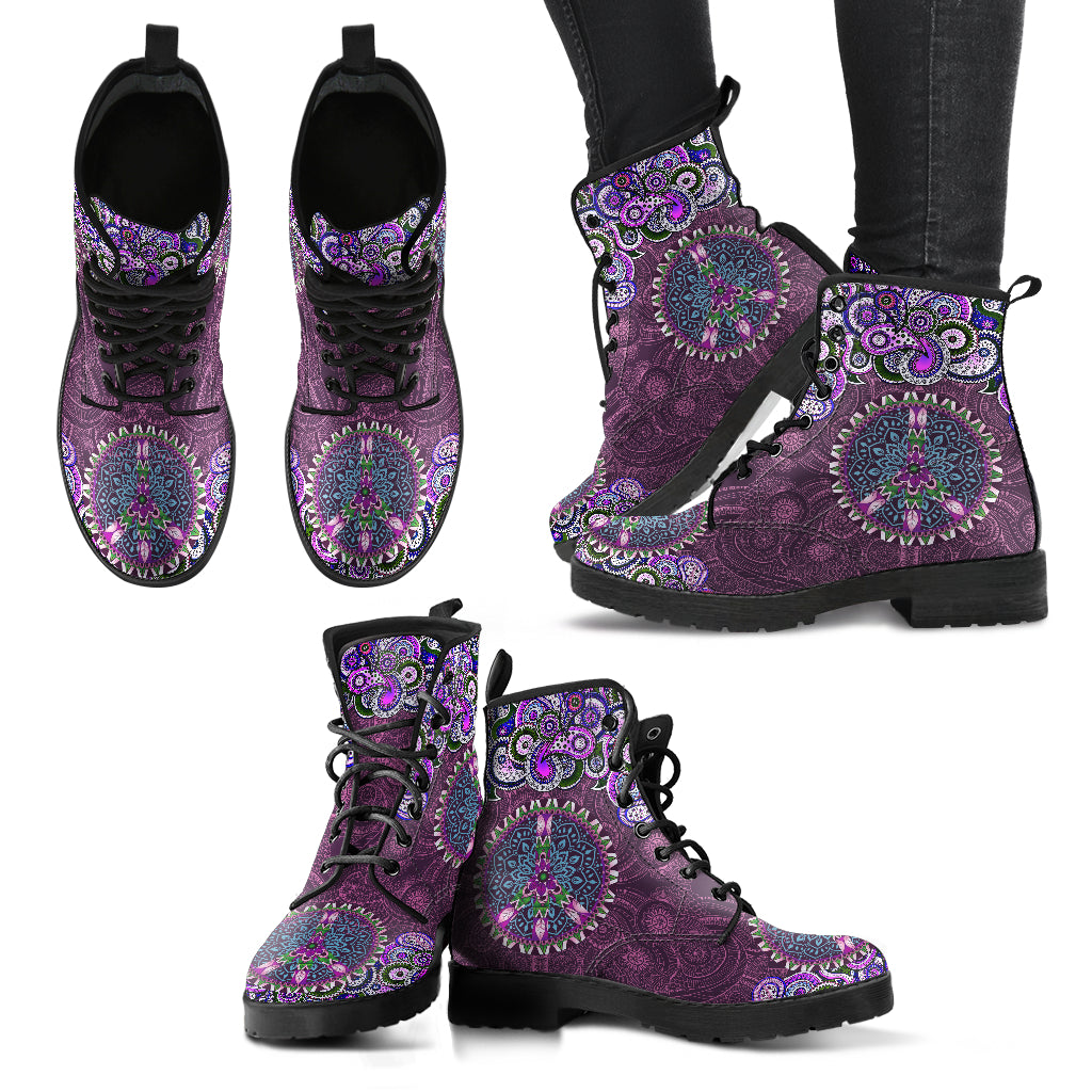 Purple Peace Mandala Women's Eco-Friendly Leather Boots