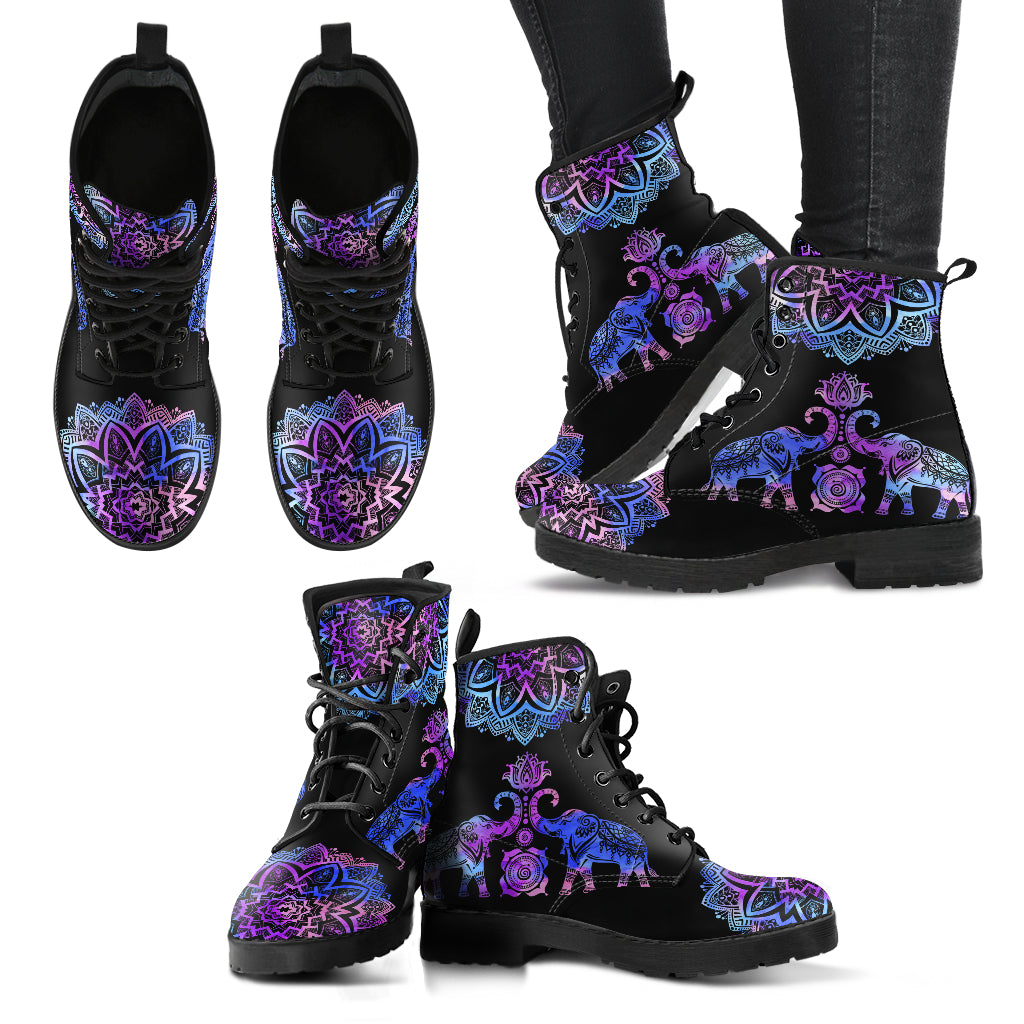 Purple Elephant Mandala Women's Eco-Friendly Leather Boots