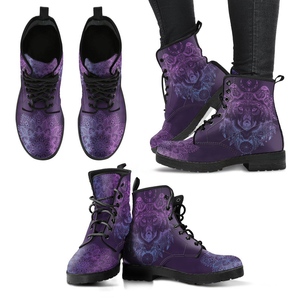 Purple Wolf Mandala Women's Eco-Friendly Leather Boots
