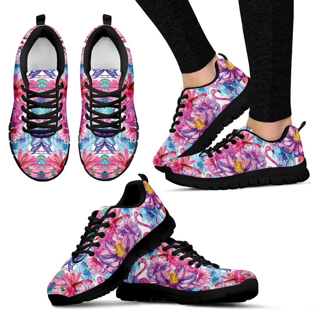 Flowers and Flamingo Women's Sneakers Black Soles