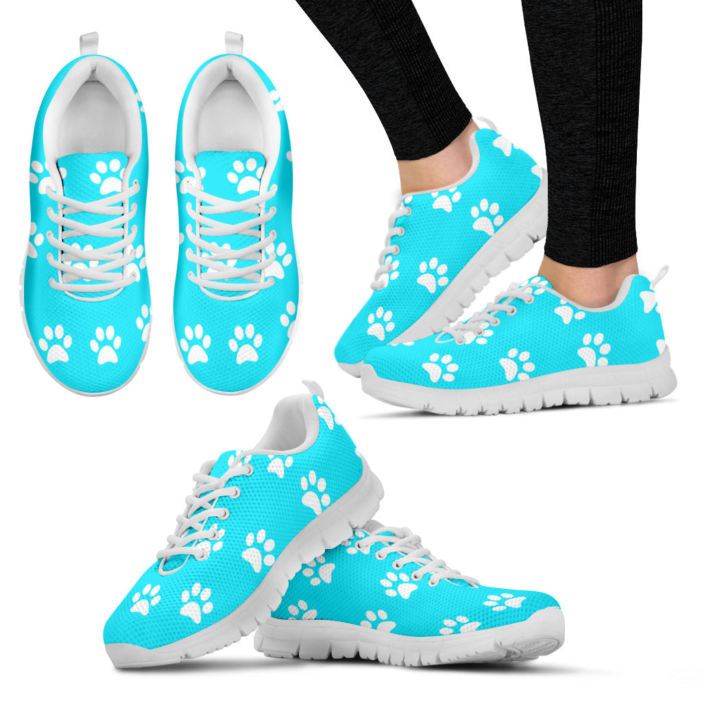 Teal Paw Prints Women's Sneakers White Soles
