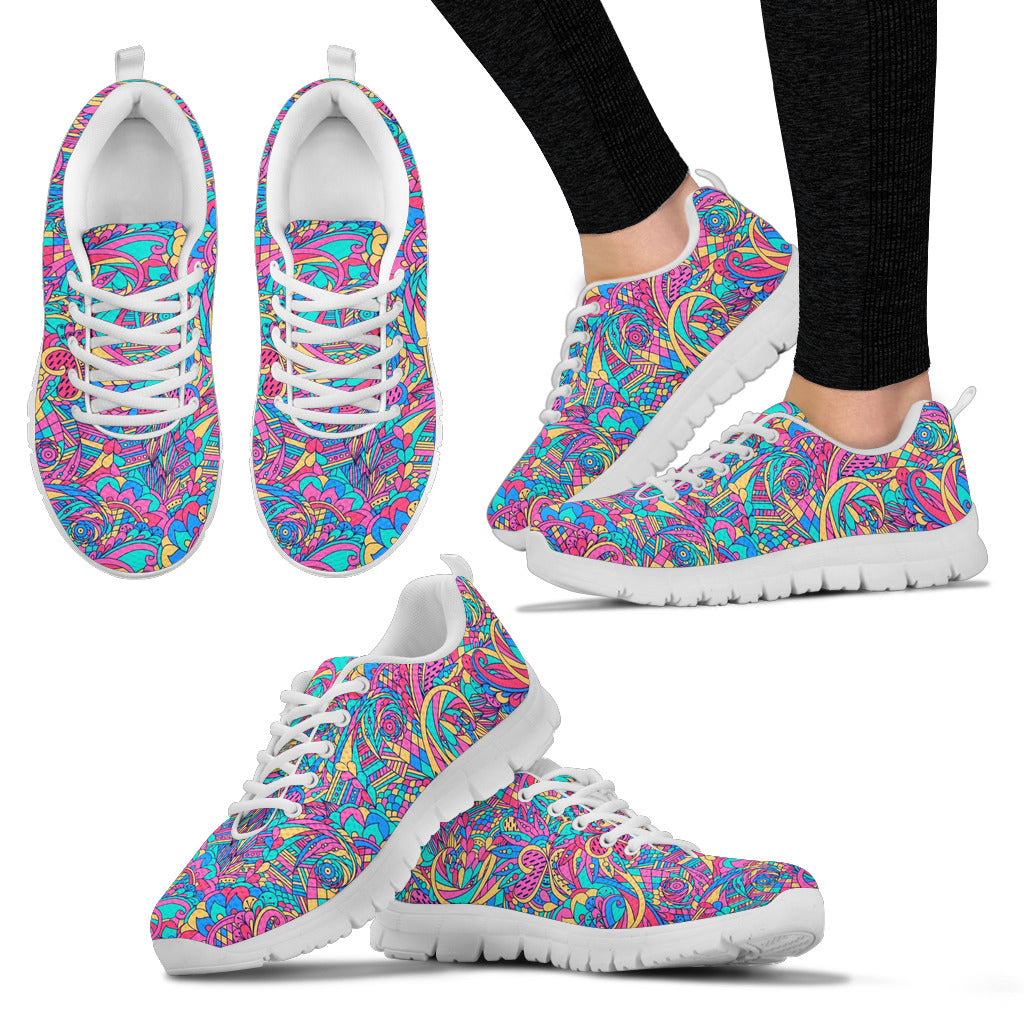 Colorful Paisley Women's Sneakers White Soles