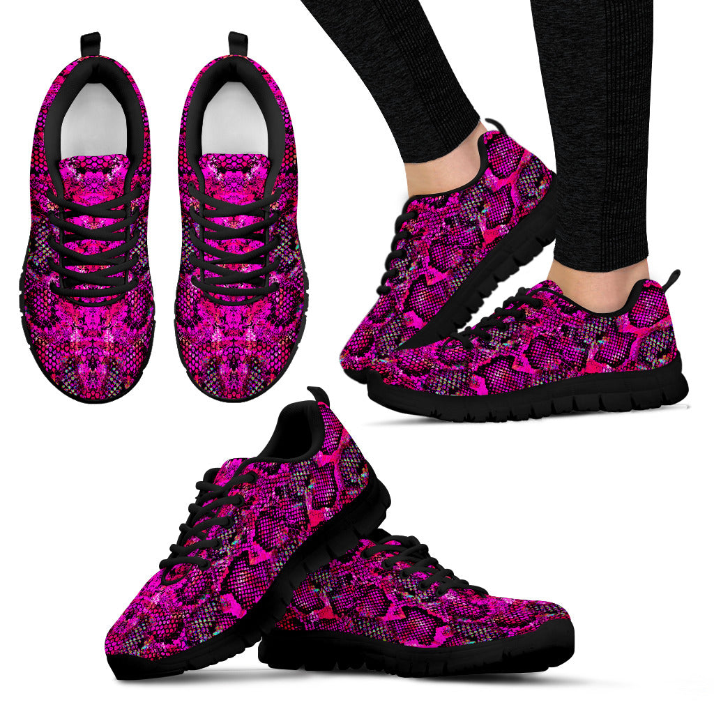 Pink Purple Snake Skin Women's Sneakers Black Soles