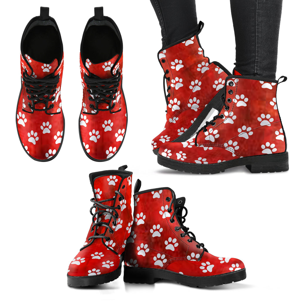 Red Paw Prints Women's Eco-Friendly Leather Boots