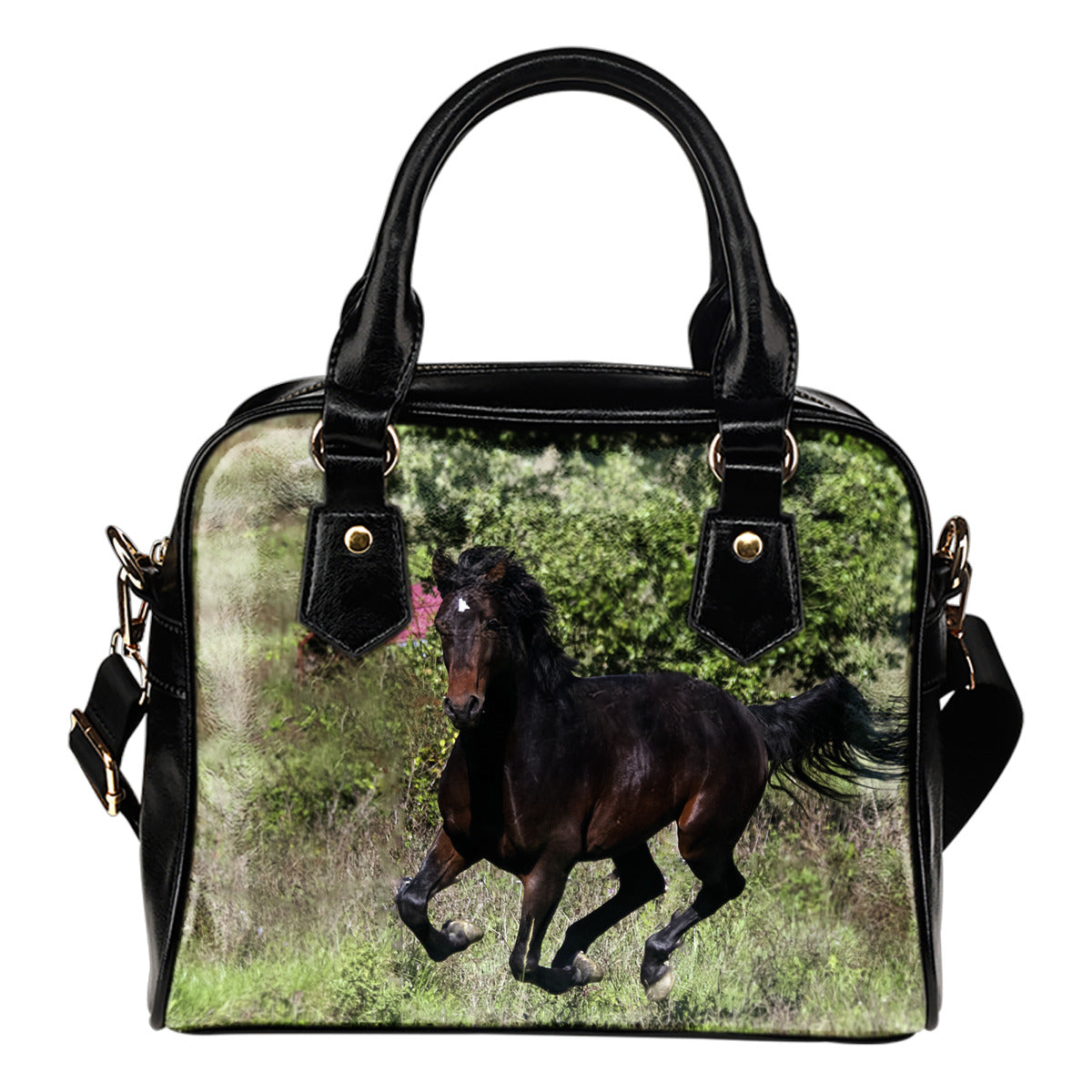 Horse On Grass Shoulder Handbag