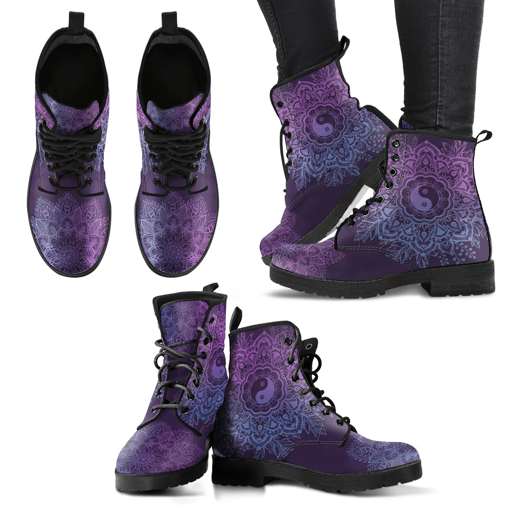 Purple Yin Yang Women's Eco-Friendly Leather Boots