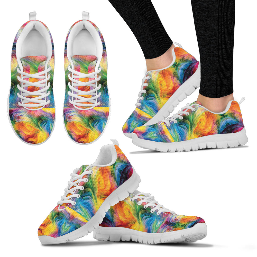 Colorful Swirls Women's Sneakers White Soles