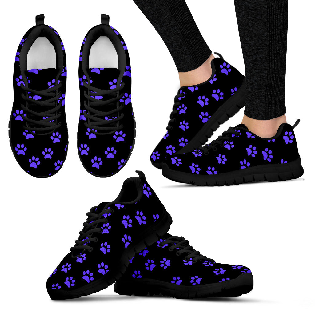 Purple Paw Print Women's Black Sneakers Black Soles