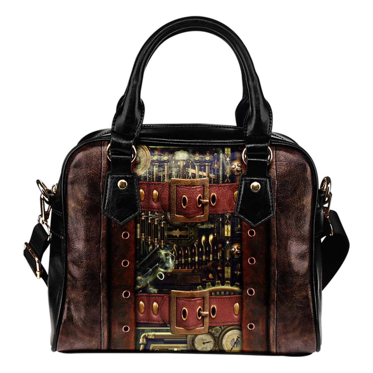 Steampunk With Buckles Shoulder Handbag