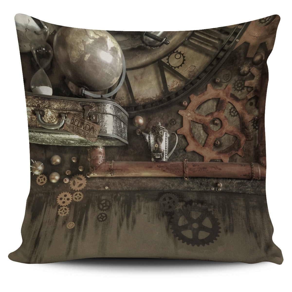 Steampunk Globe Pillow Cover