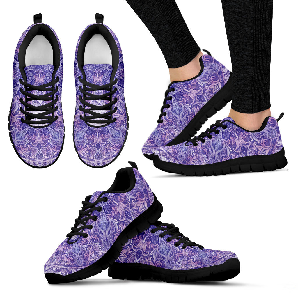 Lavender Paisley Women's Sneakers Black Soles