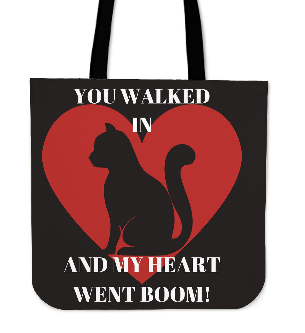 Cat My Heart Went Boom Tote Bag