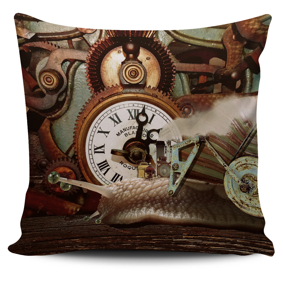 Steampunk Snail Time Pillow Cover
