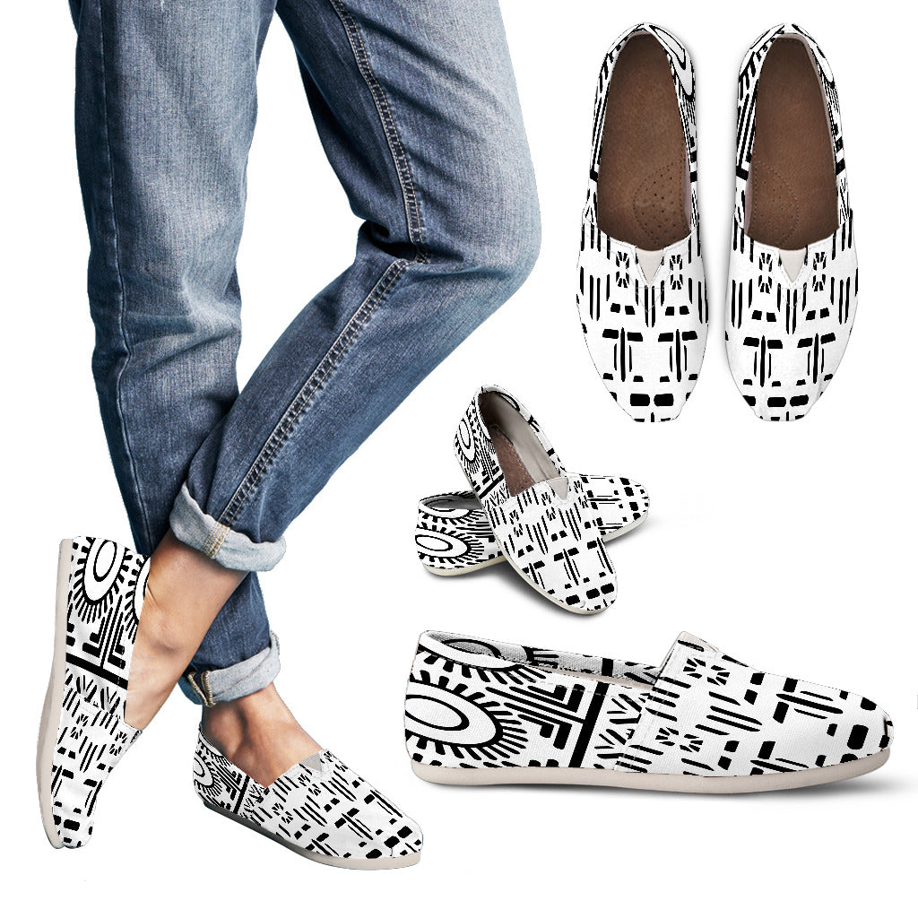 Black and White Print Women's Casual Canvas Shoes