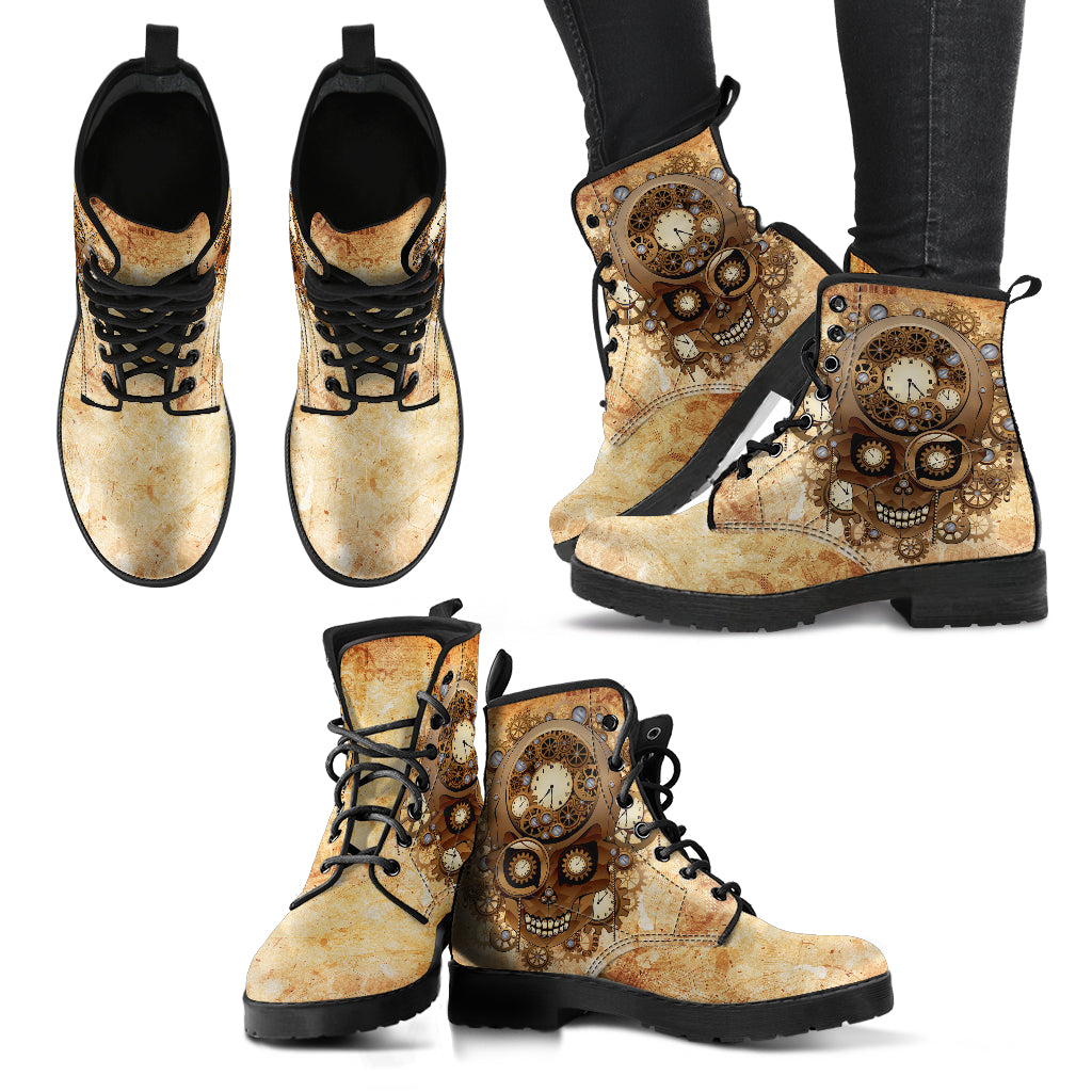 Steampunk Skull Women's Eco-Friendly Leather Boots