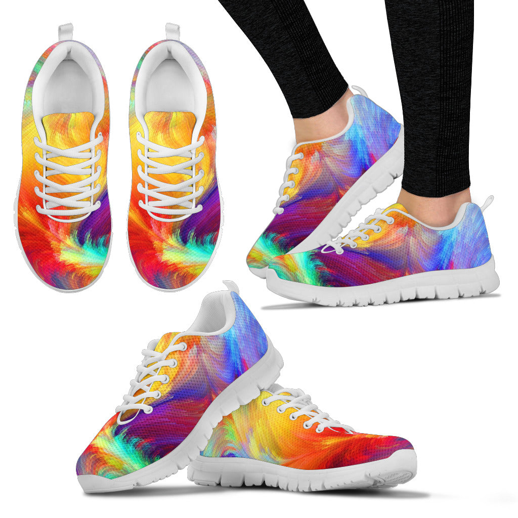 Colorful Feather Women's Sneakers White Soles