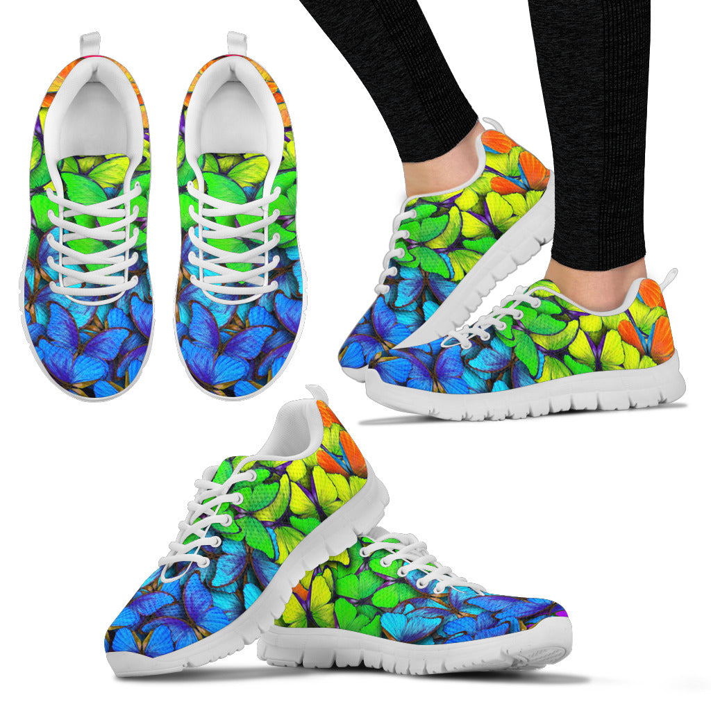 Colorful Butterfly Women's Sneakers White Soles