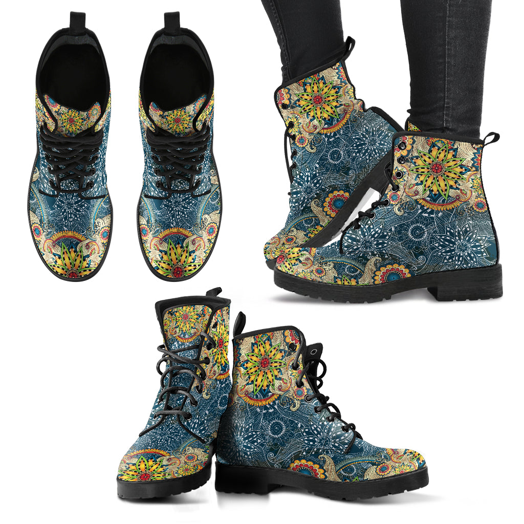 Floral Mandala Women's Eco-Friendly Leather Boots