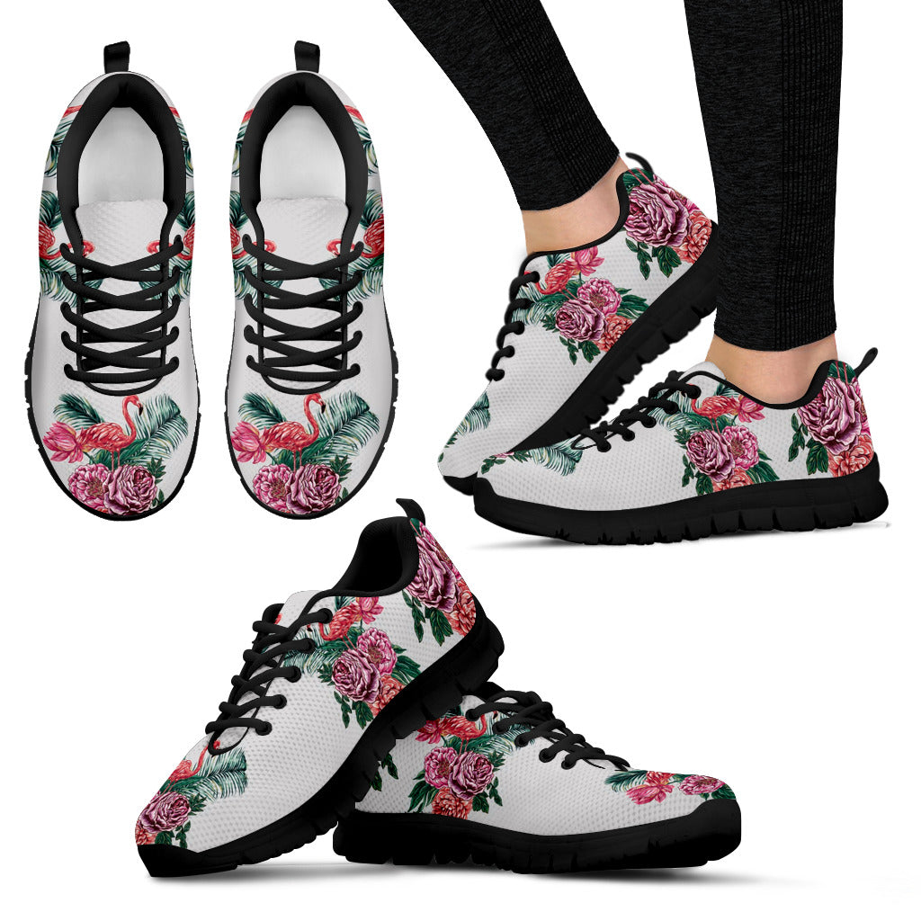 Roses and Flamingos Women's Sneakers Black Soles