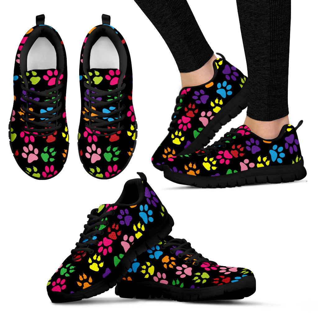 Mixed Colors Paw Prints Women's Sneakers Black Soles