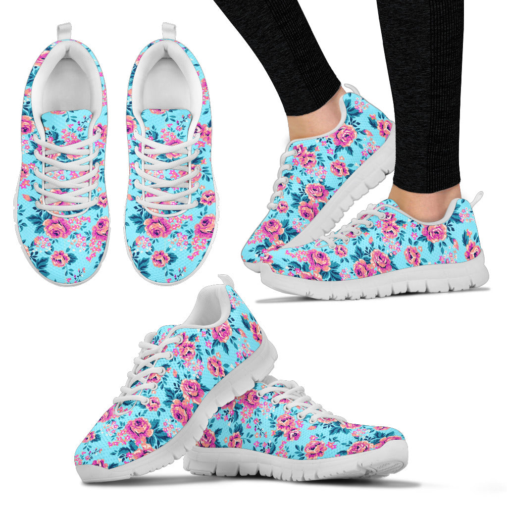 Roses Teal Women's Sneakers White Soles