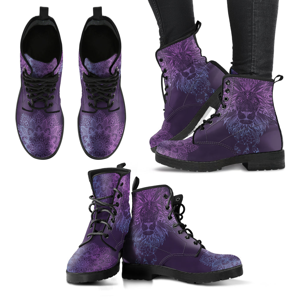 Purple Lion Mandala Women's Eco-Friendly Leather Boots