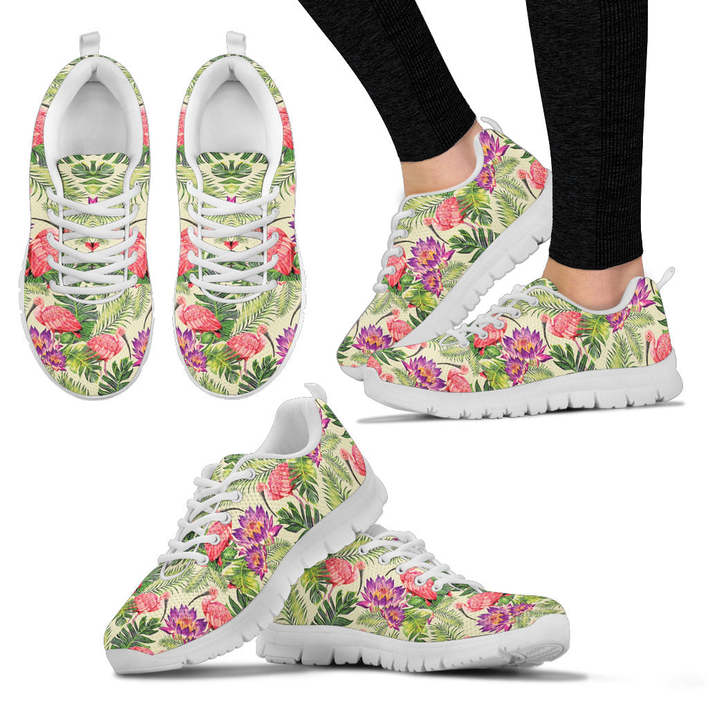 Flamingos and Flowers Women's Sneakers White Soles