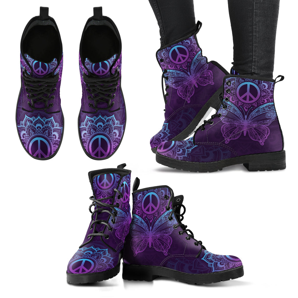 Purple Peace Butterfly Mandala Women's Eco-Friendly Leather Boots