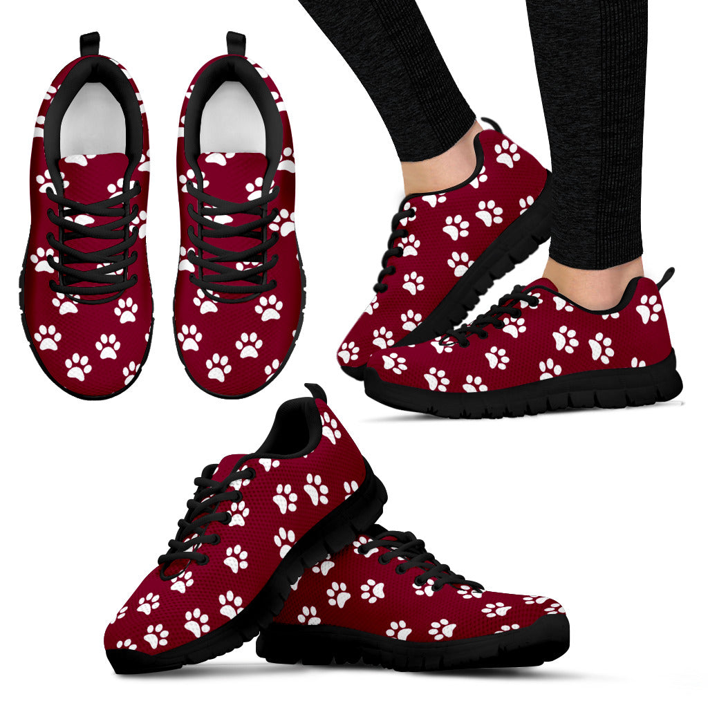 Paw Print Women's Red Sneakers Black Soles