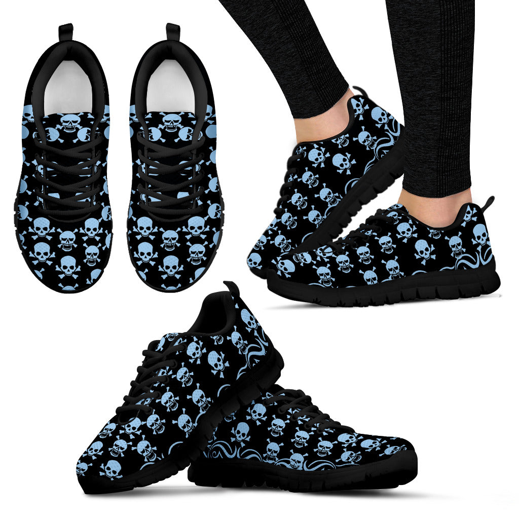Blue Skull Women's Sneakers Black Soles