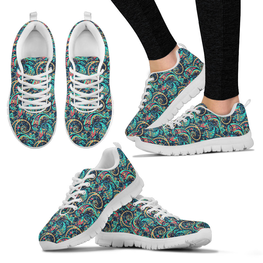 Paisley Print Women's Sneakers White Soles