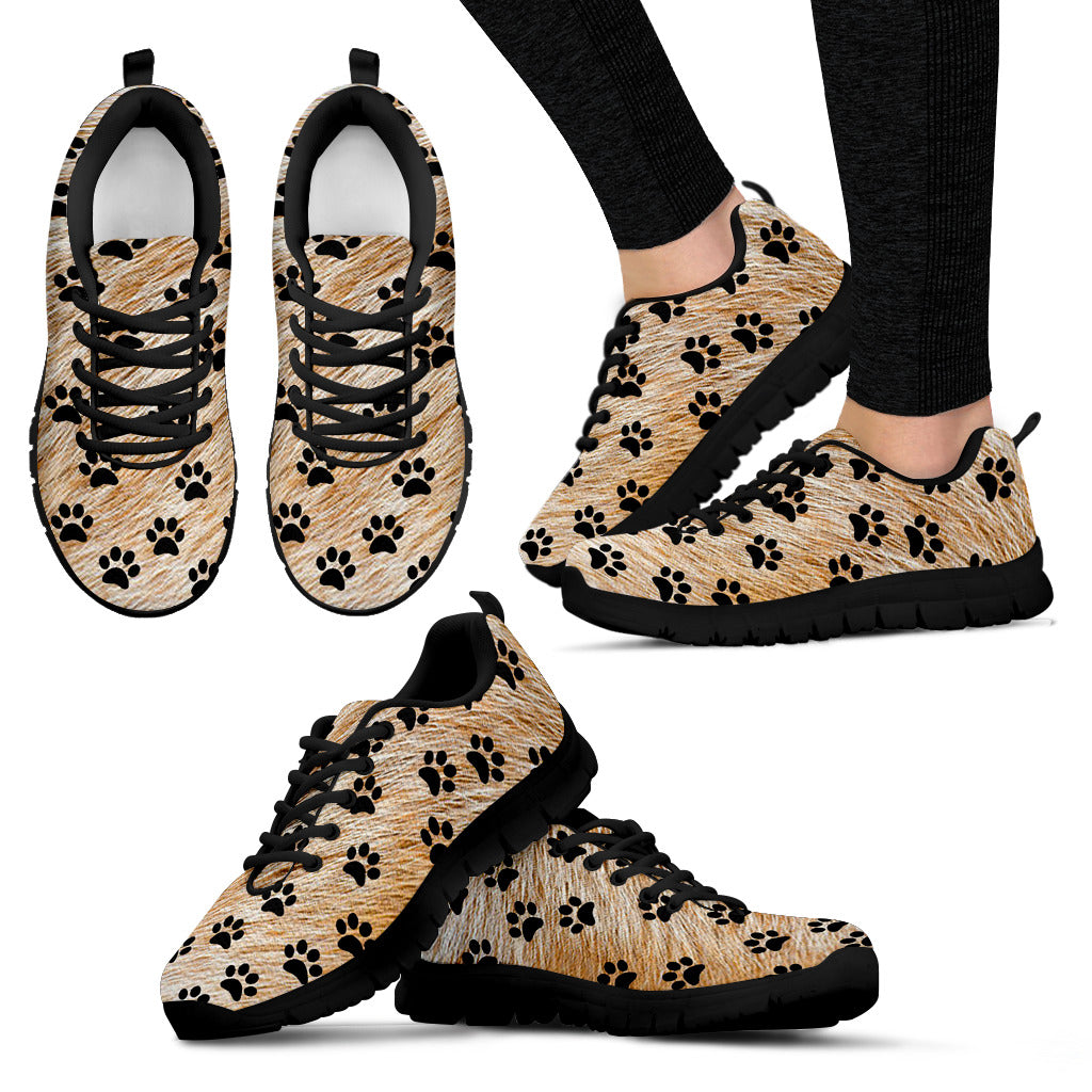 Brown Paw Prints Women's Black Sneakers Black Soles