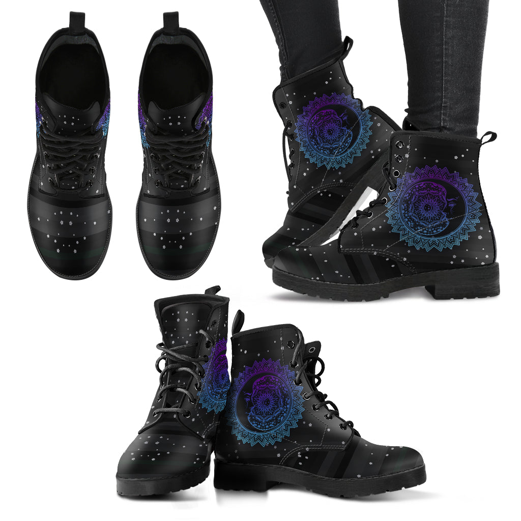 Blue Purple Sun And Moon Women's Eco-Friendly Leather Boots