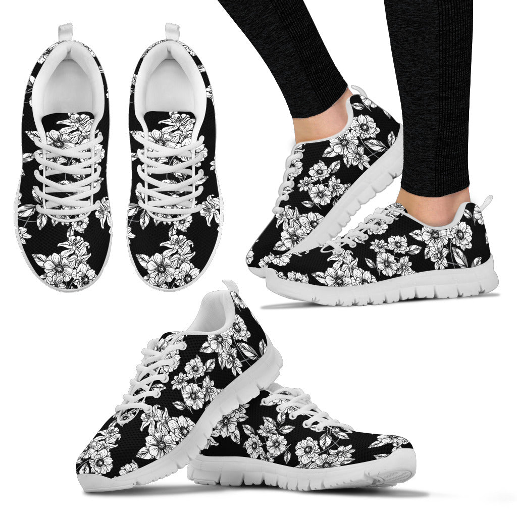 Flowers Women's Sneakers White Soles