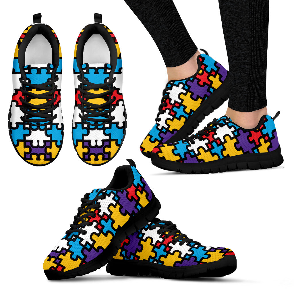 Jigsaw Puzzle Women's Sneakers Black Soles