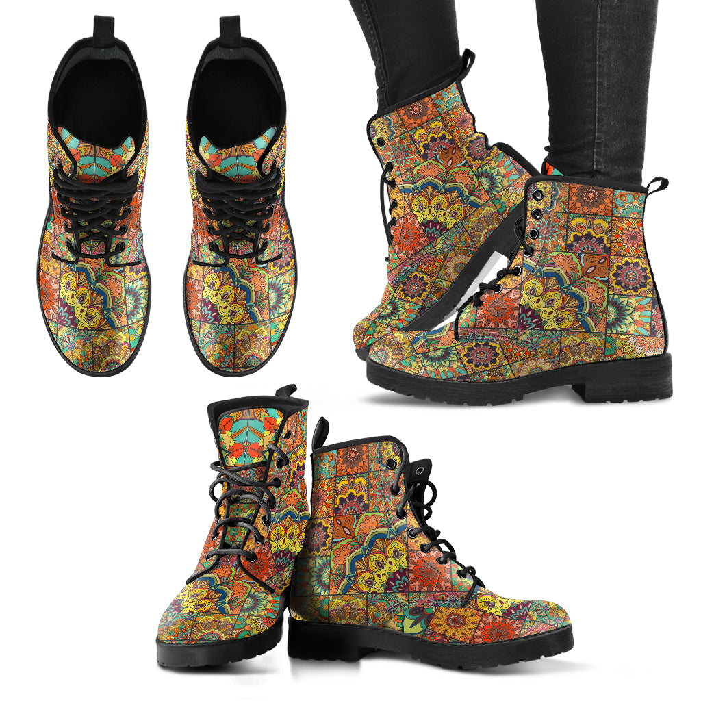 Mandala Pattern Women's Eco-Friendly Leather Boots
