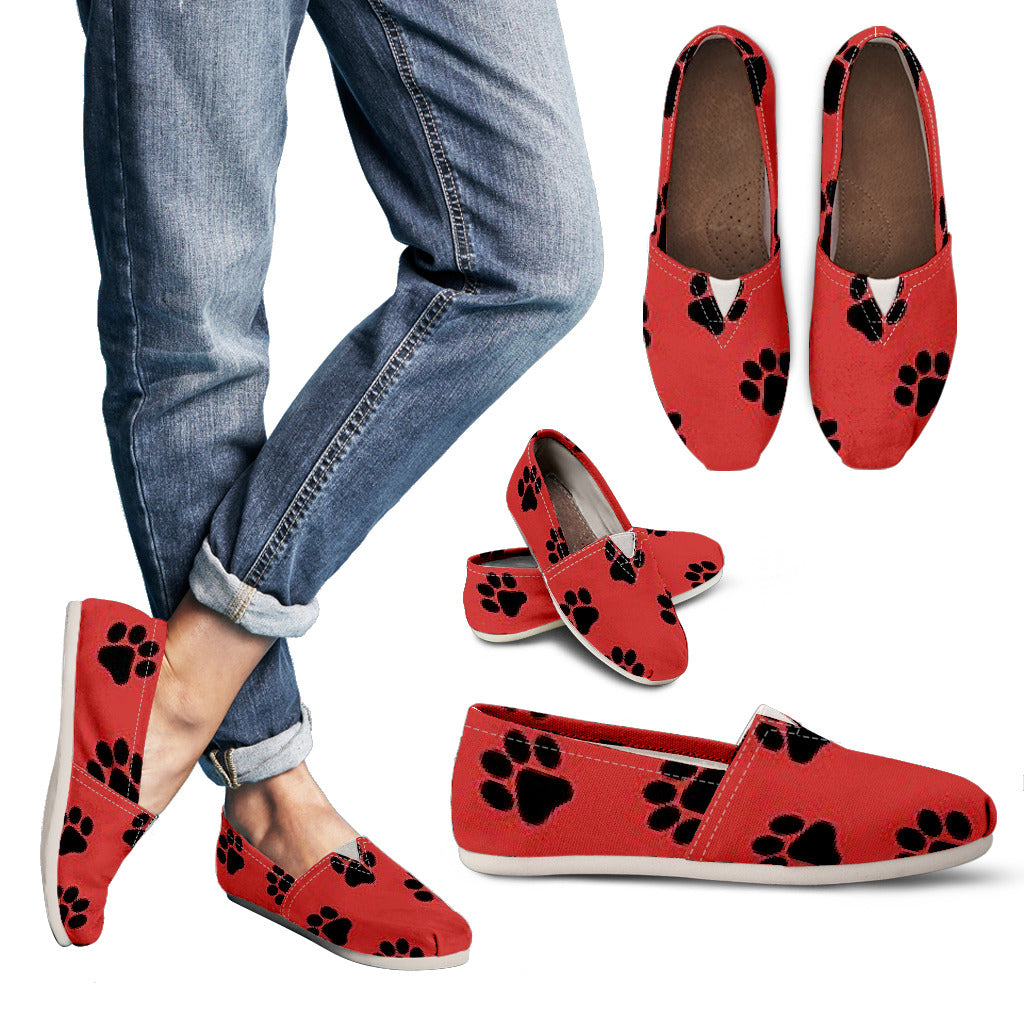 Red Paw Print Women's Casual Canvas Shoes